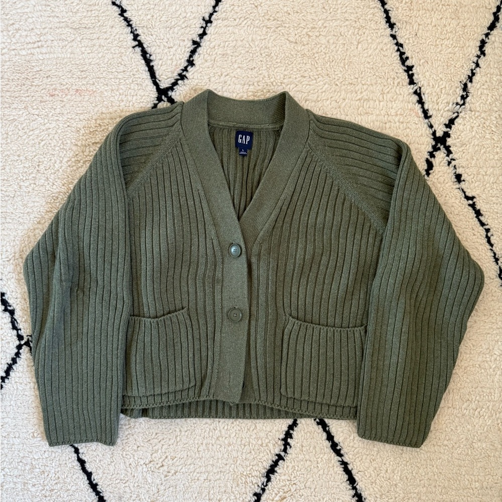 GAP Olive Green Thick Cotton Cardigan Size L